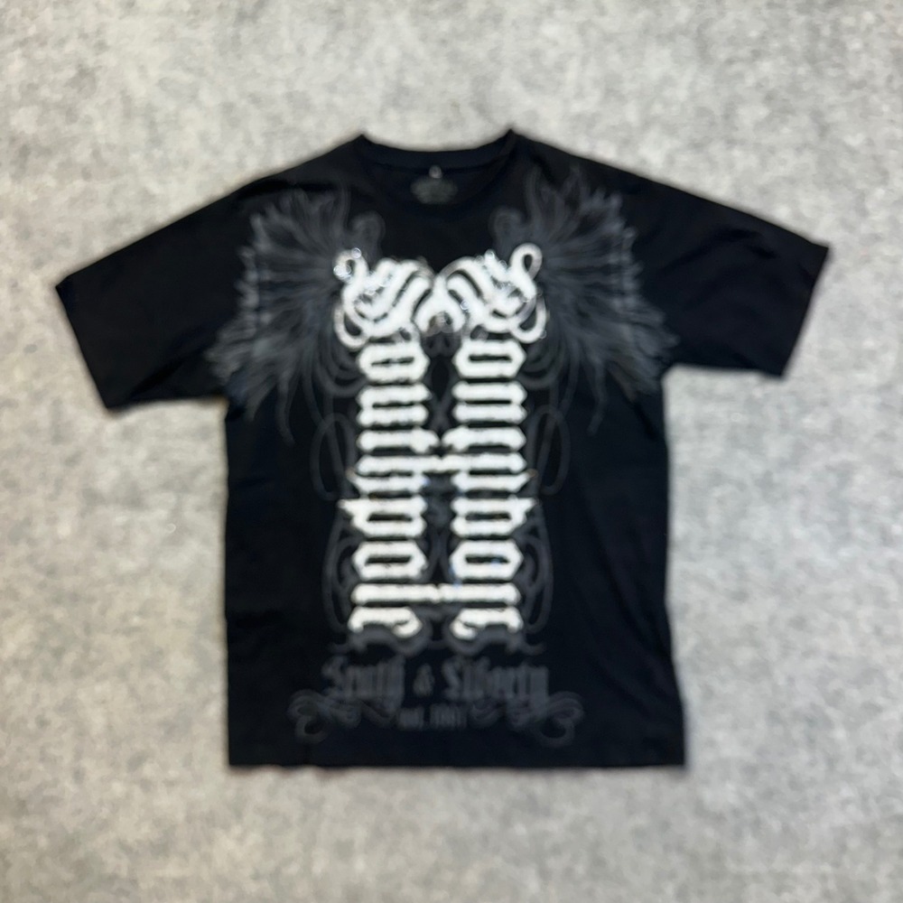 Southpole Graphic T Shirt Mens XL Black Fair Sequin Winged Truth & Liberty Y2K